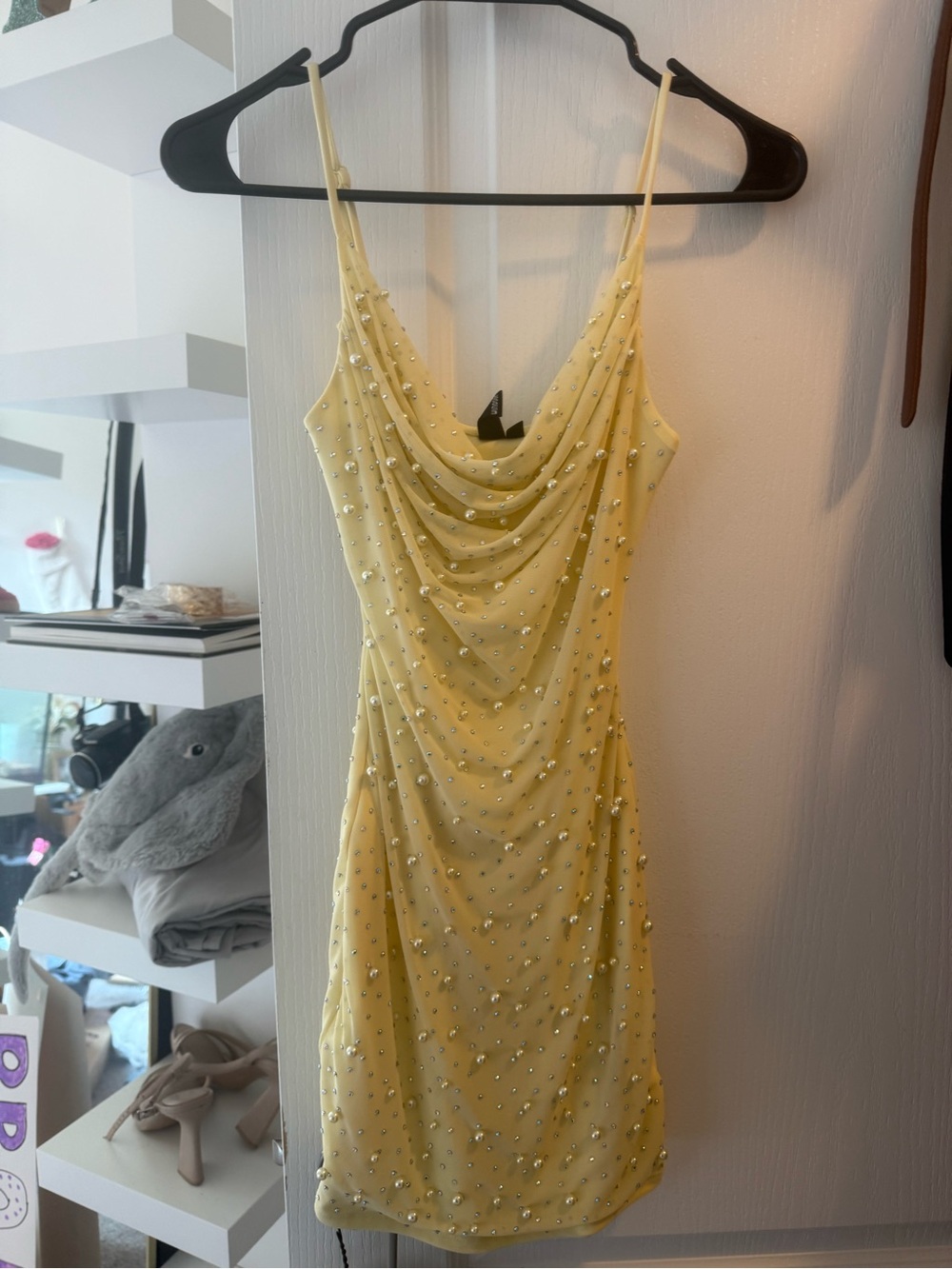 Windsor Yellow Embellished Cowl Neck Mini Dress